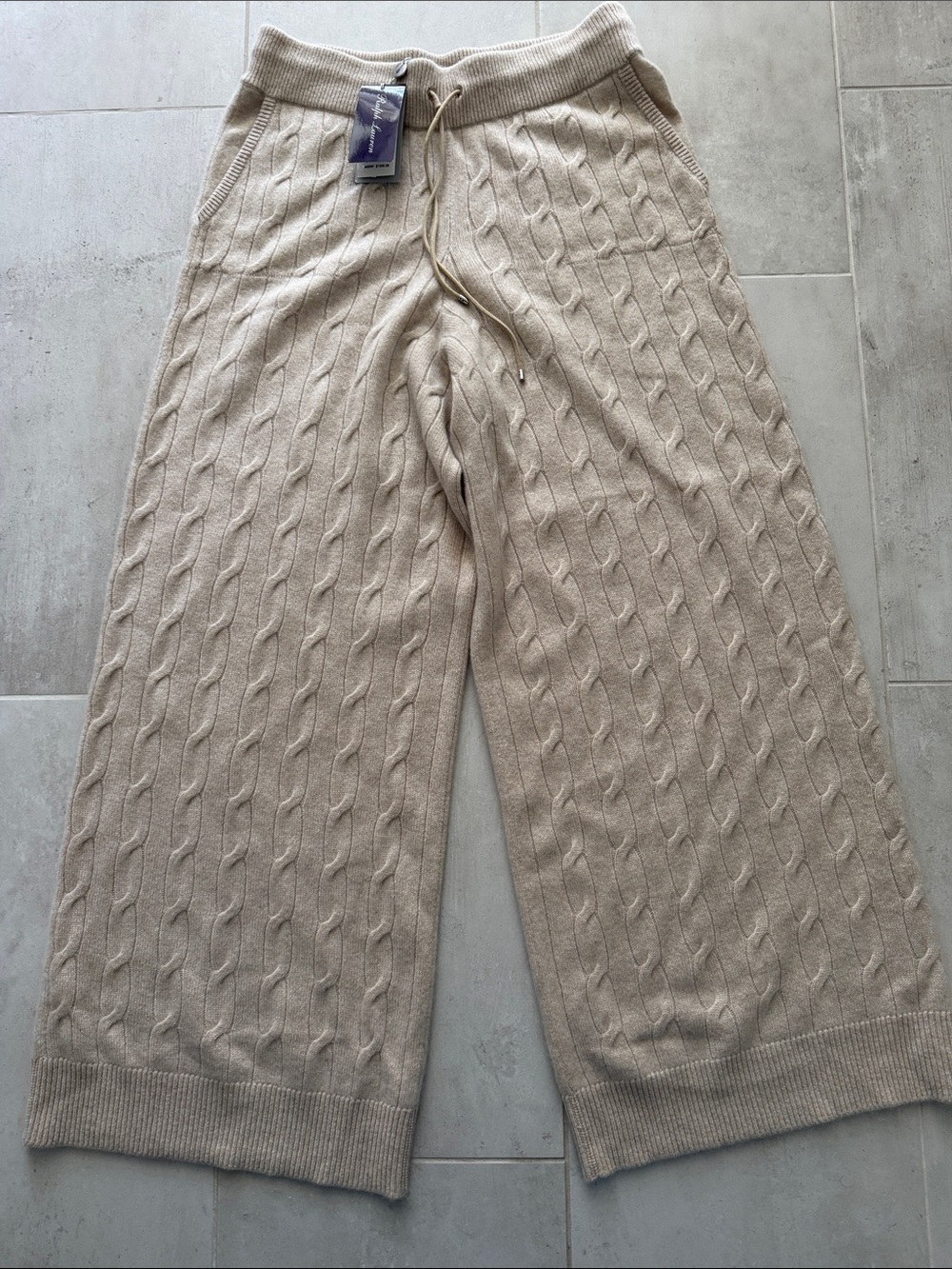 NWT Ralph Lauren 100% Cashmere Cable-Knit Drawstring Pants